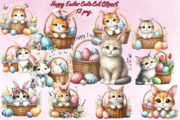 Download Happy Easter Cute Cat Bunny Clipart - Cute Collection