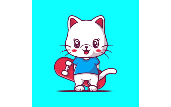 Download Cute Cat with Skateboard Vector - Cute Collection