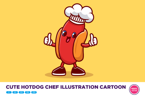 Download Cute Hotdog Chef Illustration Cartoon - Cute Collection