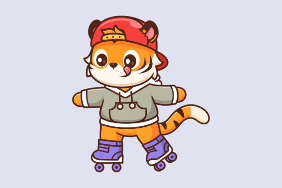 Download Cute Cool Tiger Playing Roller Skate - Cute Collection