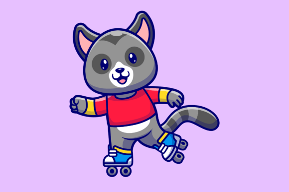 Download Cute Racoon Playing Roller Skate Cartoon - Cute Collection