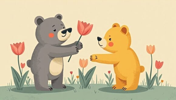 Download Cute Bear and Tulip, Bold Expressionism - Cute Collection