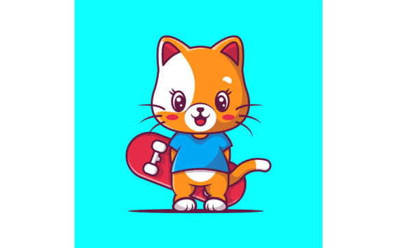 Download Cute Cat with Skateboard Vector - Cute Collection