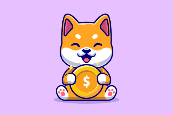Download Cute Shiba Inu Dog Holding Gold Coin - Cute Collection
