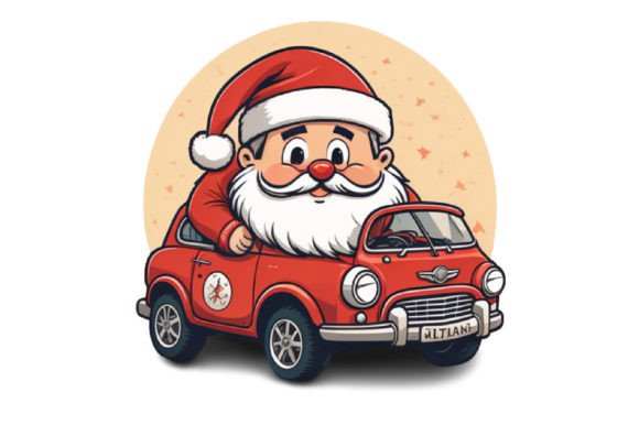 Download Cute Santa with Car Illustration Design - Cute Collection