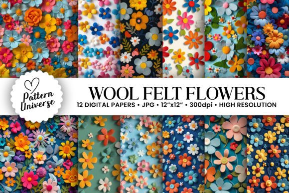 Download Colorful Wool Felt Flowers Digital Paper - Colorful Collection