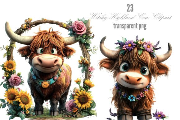 Download Cute Witchy Highland Cow Clipart Design - Cute Collection