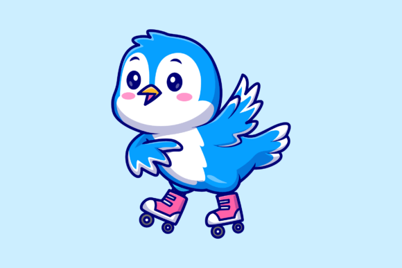 Download Cute Bird Playing Roller Skate Cartoon - Cute Collection