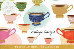 Download Vintage Teacup Clipart Set - Vintage & Golden Style - Watercolor Circles Included - INSTANT DOWNLOAD - Style Collection