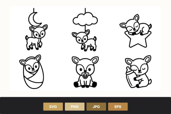 Download Baby Deer Line Art Cute Animal Set - Premium Bundle