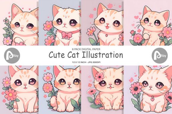 Download Digital Paper Cute Cat Illustration - Cute Collection