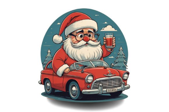 Download Cute Santa with Car Illustration Design - Cute Collection
