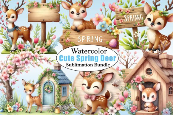 Download Watercolor Cute Spring Deer PNG Clipart - Cute Collection