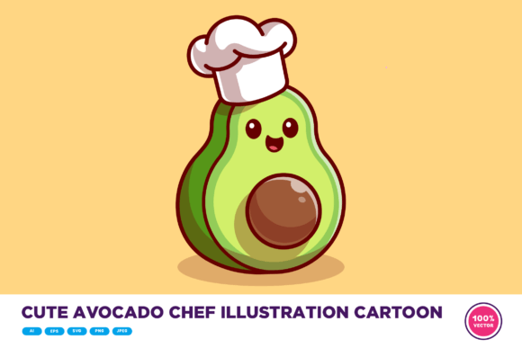 Download Cute Avocado Chef Illustration Cartoon - Cute Collection