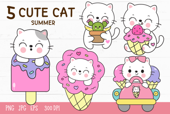 Download Cute Cat Summer Kawaii Kitten Cartoon - Cute Collection