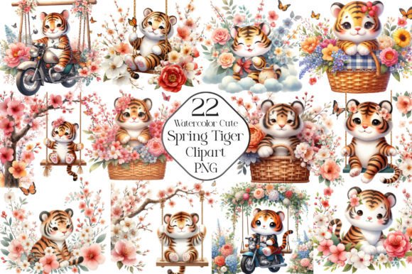 Download Watercolor Cute Spring Tiger Clipart - Cute Collection