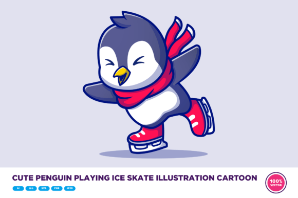 Download Cute Penguin Playing Ice Skate Cartoon - Cute Collection