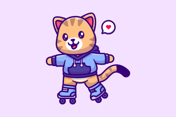 Download Cute Cat Playing Roller Skate Cartoon - Cute Collection