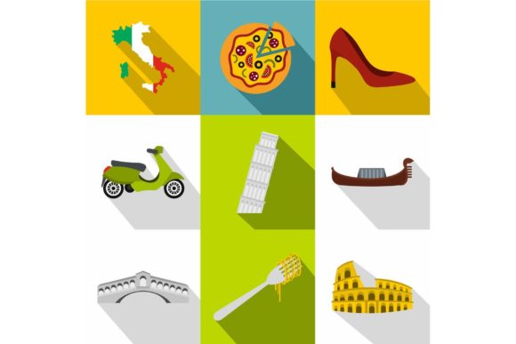 Download Country Italy Icons Set, Flat Style - Style Collection