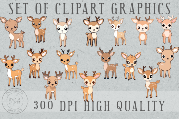 Download Set of 16 Cute Hand Drawn Deer Line Art - Cute Collection