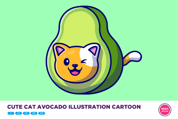 Download Cute Cat Avocado Illustration Cartoon - Cute Collection