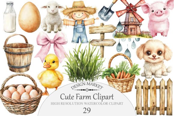 Download Watercolor Cute Farm Clipart - Cute Collection