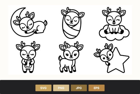 Download Cute Baby Deer Line Art Set - Cute Collection