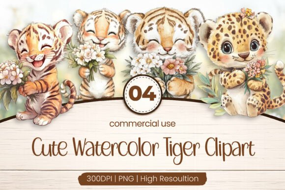 Download Cute Watercolor Tiger Clipart PNG - Cute Collection