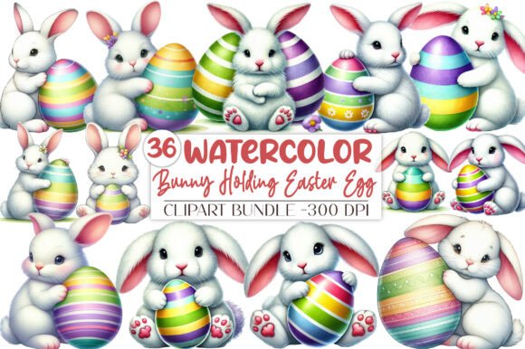 Download Cute Bunny Holding Easter Egg PNG - Cute Collection