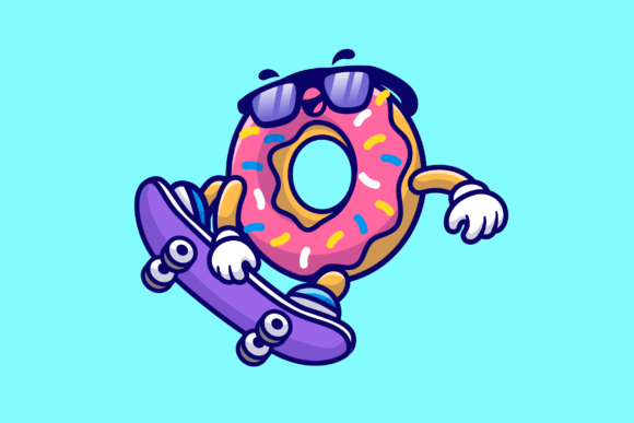 Download Cute Doughnut Playing Skateboard Cartoon - Cute Collection