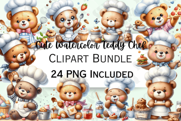 Download Cute Watercolor Teddy Chef Clipart - Cute Collection
