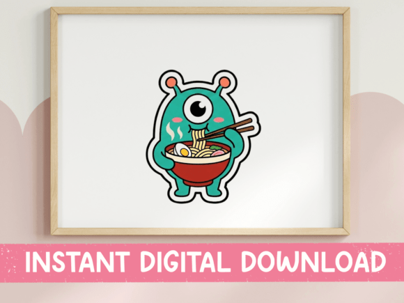 Download Cute Monster Eating Ramen Kawaii Design - Cute Collection