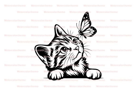 Download Cat with Butterfly Svg,cute Cat Svg - Cute Collection