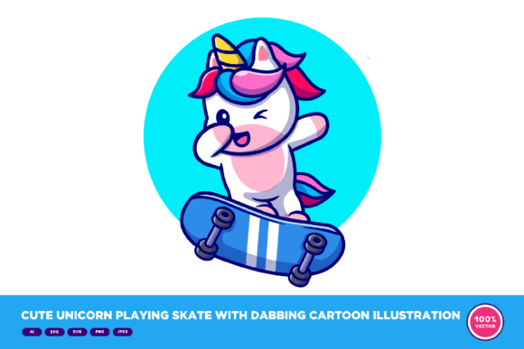 Download Cute Unicorn Playing Skate with Dabbing - Cute Collection