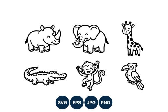 Download Cute Safari Animal Vector Line Art - Cute Collection