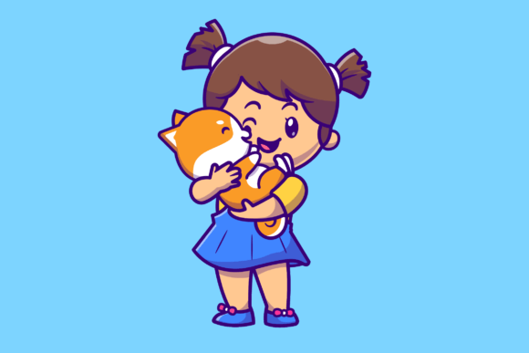 Download Cute Girl Hug Shiba Inu Dog Cartoon - Cute Collection
