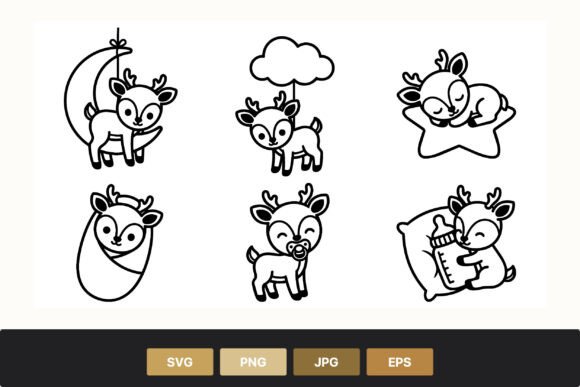 Download Cute Black and White Baby Deer Line Art - Premium Bundle
